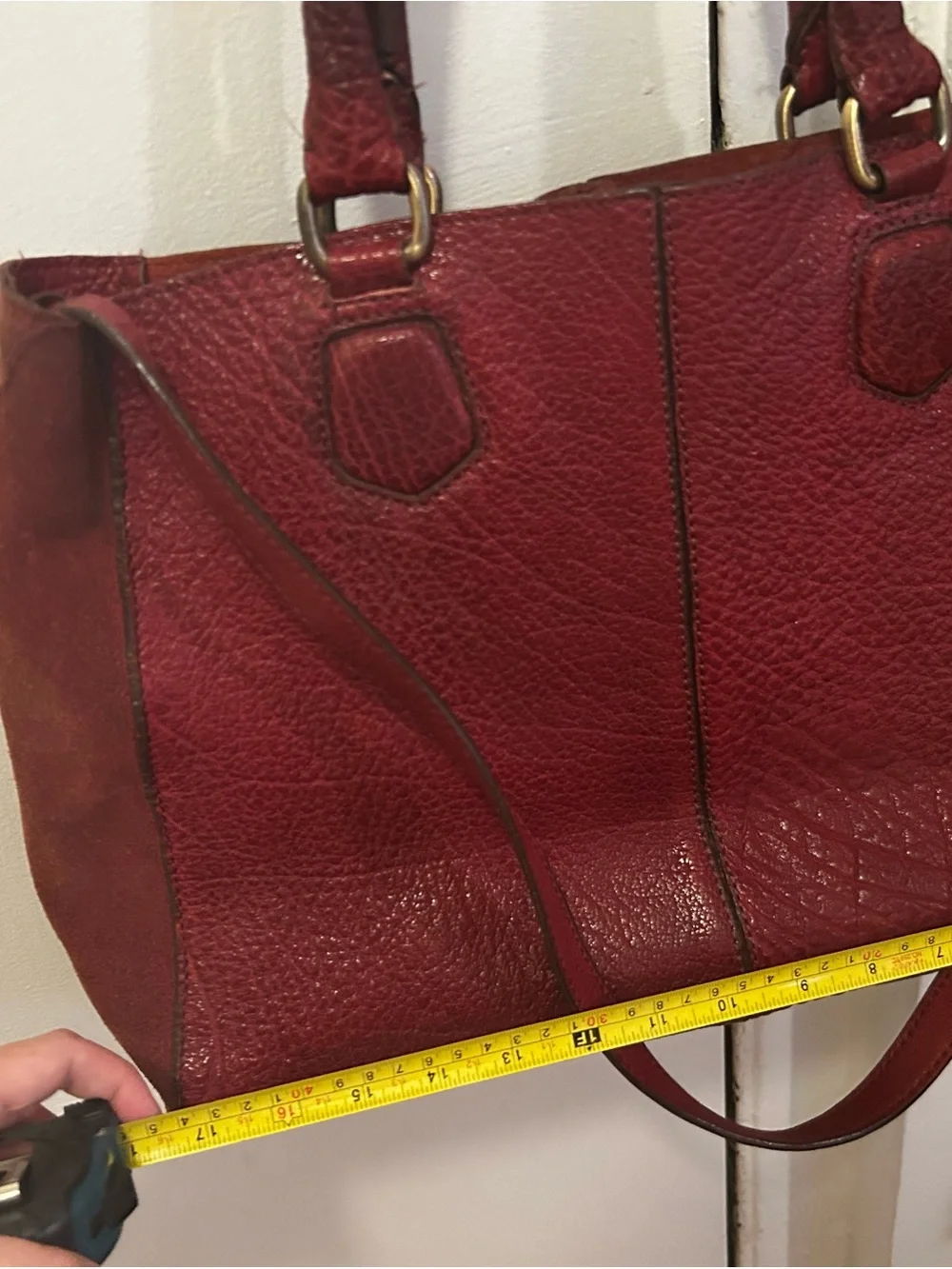Zara burgundy Leather Tote Bag with Top Handles